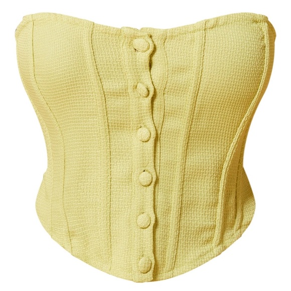 NEW PrettyLittleThing Lime Woven Button-Up Strapless Corset Top w/ Boning - 10 - Picture 4 of 6